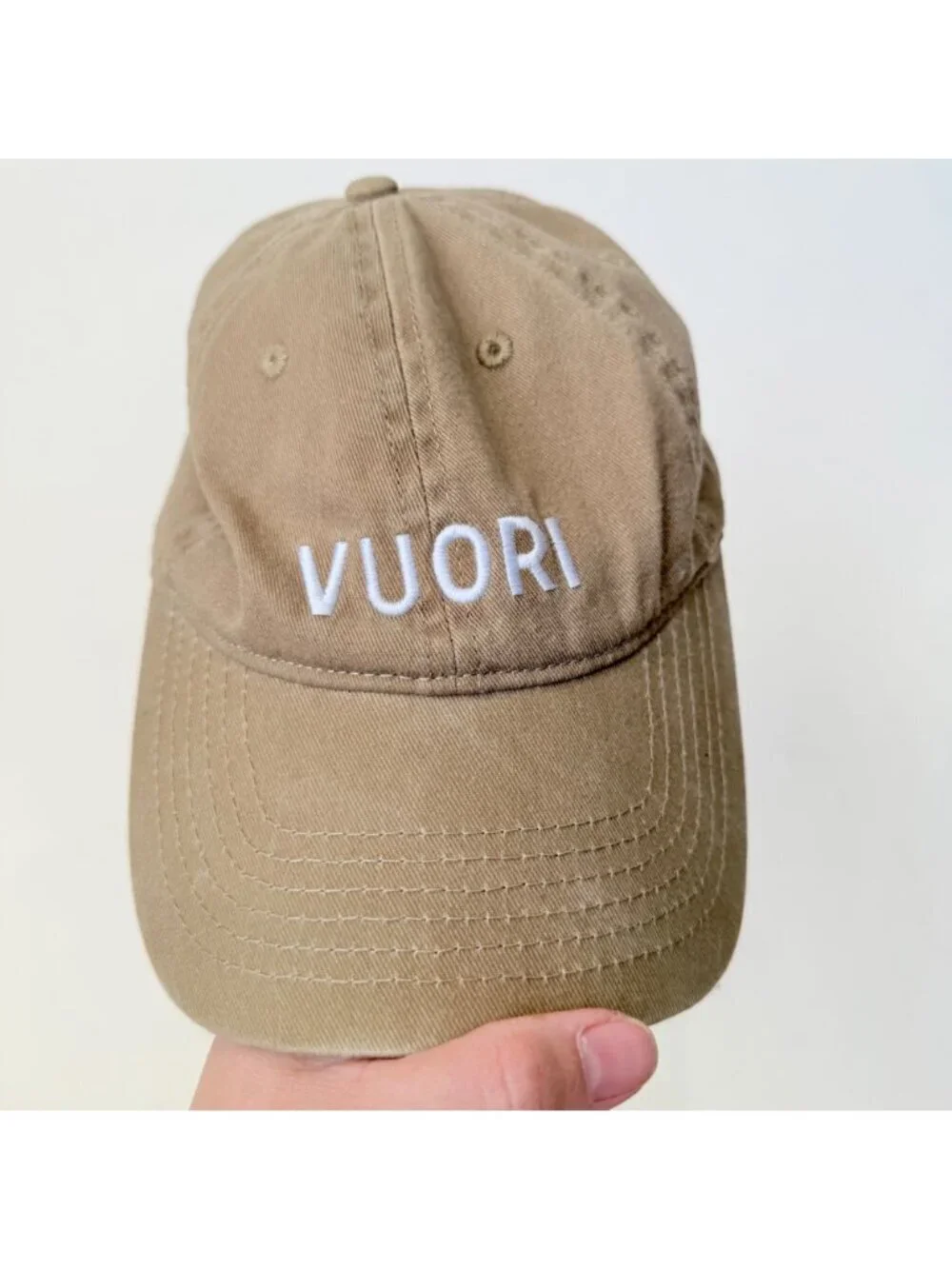 Vuori Dad Hat Beige Adjustable Strapback Baseball Cap Logo Athleisure